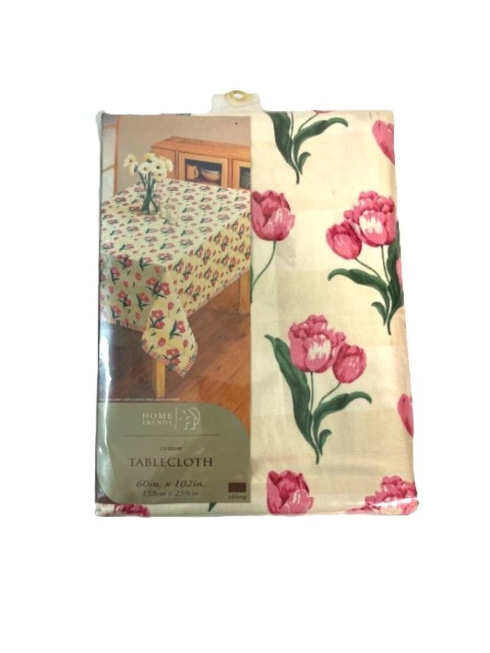 Vintage 100% Cotton Tablecloth Pink Tulips 60" x 102" MCM New Unopened Pkg